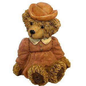 2" Miniature Resin Bear Collectible Figurines Marked FML 98 Pink Dress and Hat